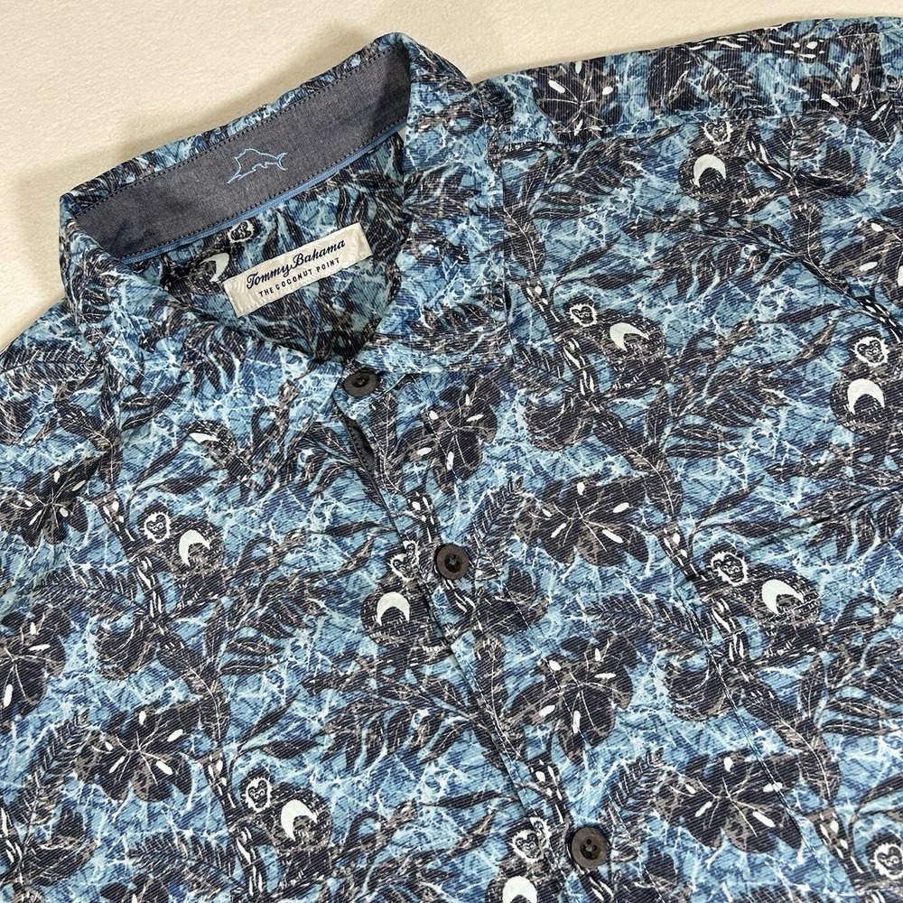 Tommy Bahama‎ Coconut Point Mens XL Blue Monkey Floral Short Sleeve Button Shirt